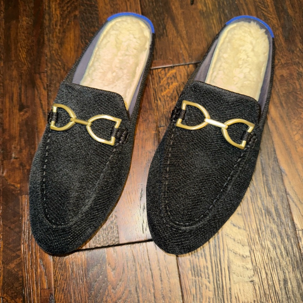 Rothy’s Black Loafer Mule with Gold Accent